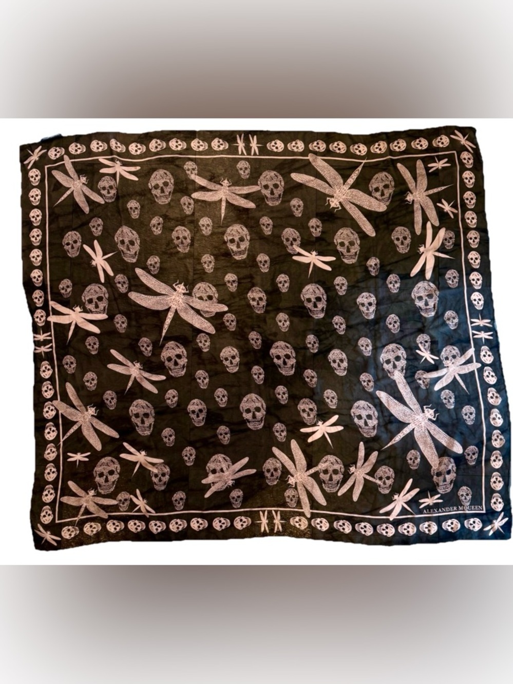 Alexander McQueen Large Iconic Silk Skull and Dragonfly Scarf / Shawl